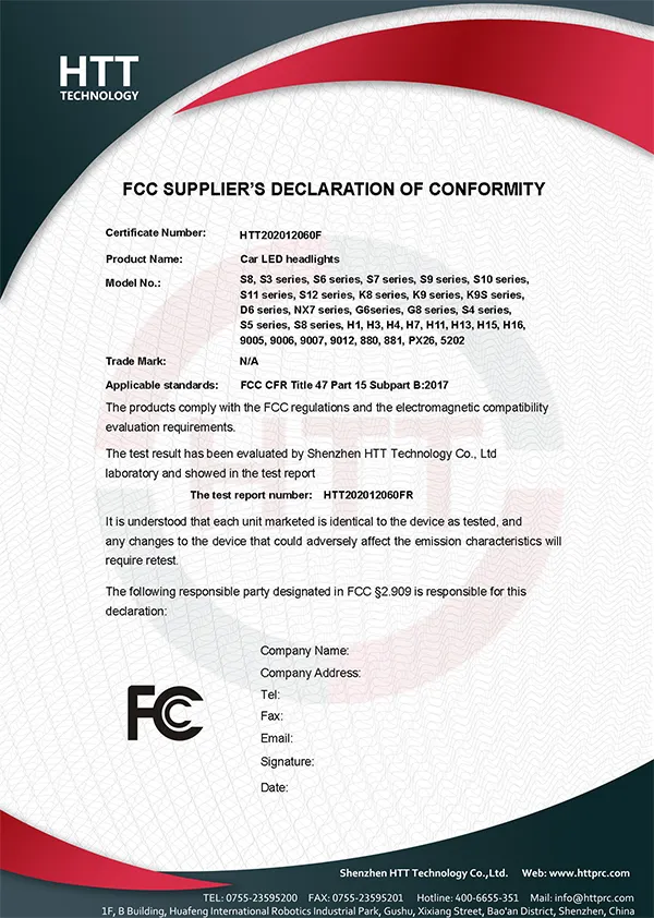 FCC Federal Communications Commission compliance certificate