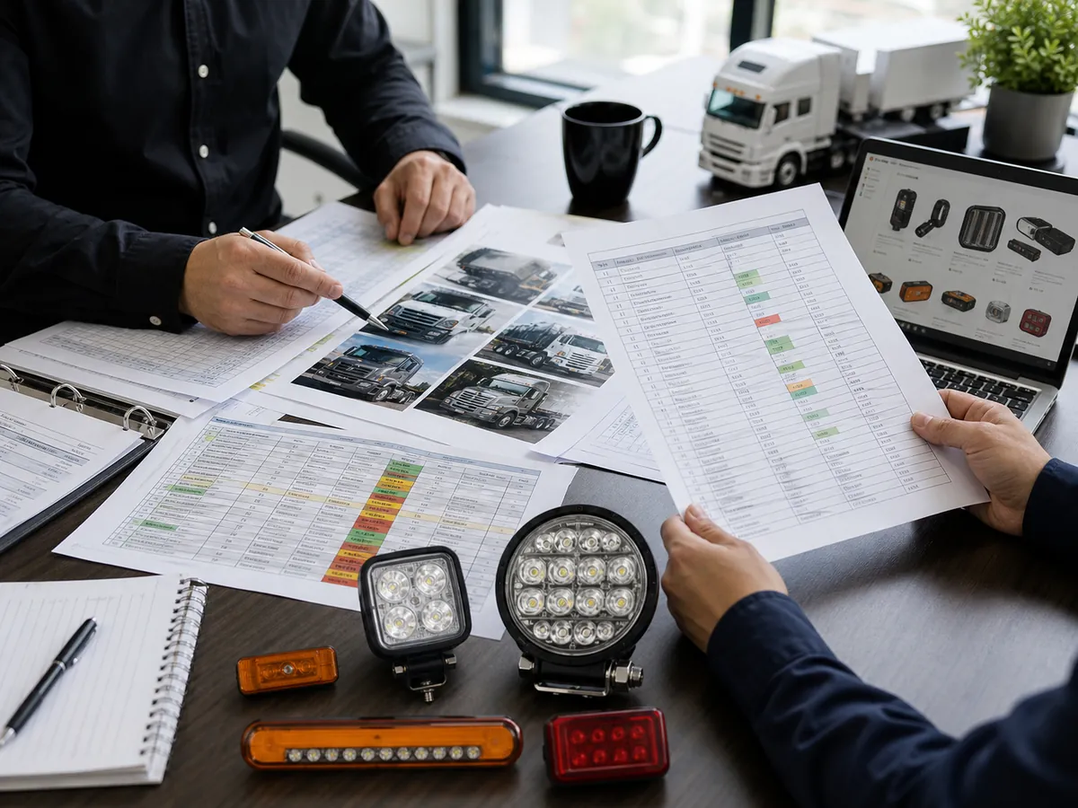 Fleet replacement planning records with matched heavy duty lighting products