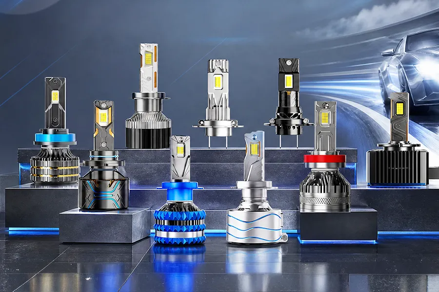 Customized LED headlight bulbs with laser logo engraving and multiple shell colors